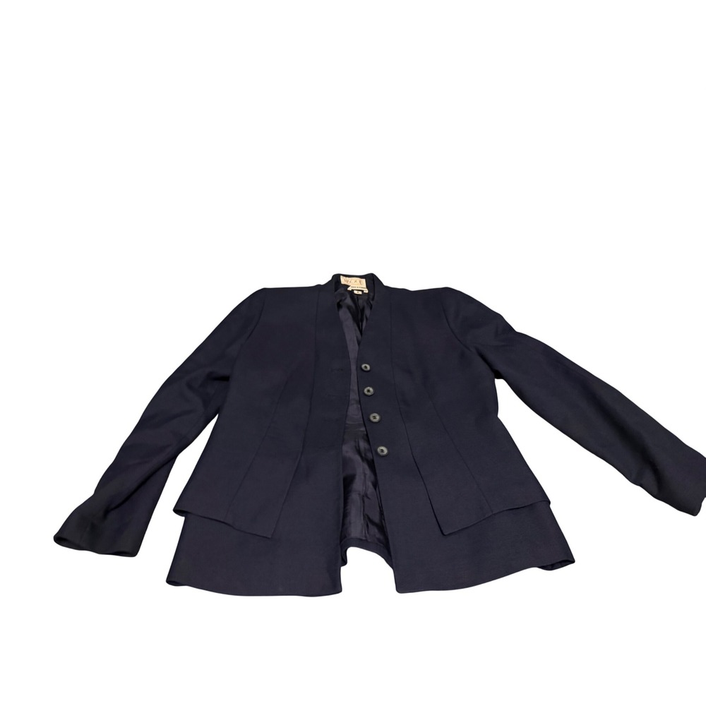 Raoul Navy Blue Tiered Peplum Blazer Jacket Collarless Size 8